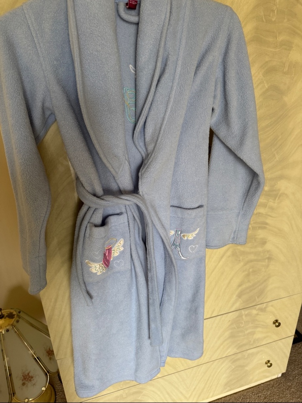 Light Blue Embroidered Fleece Robe